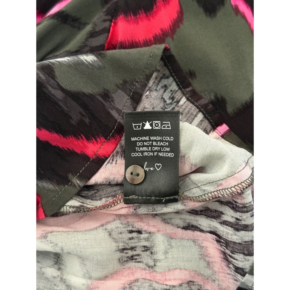 NIC+ZOE Womens Abstract Print Button Down Blouse Pink Olive Green Size Large - Picture 10 of 10